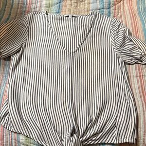 Madewell Blue and White Striped V-Neck Blouse